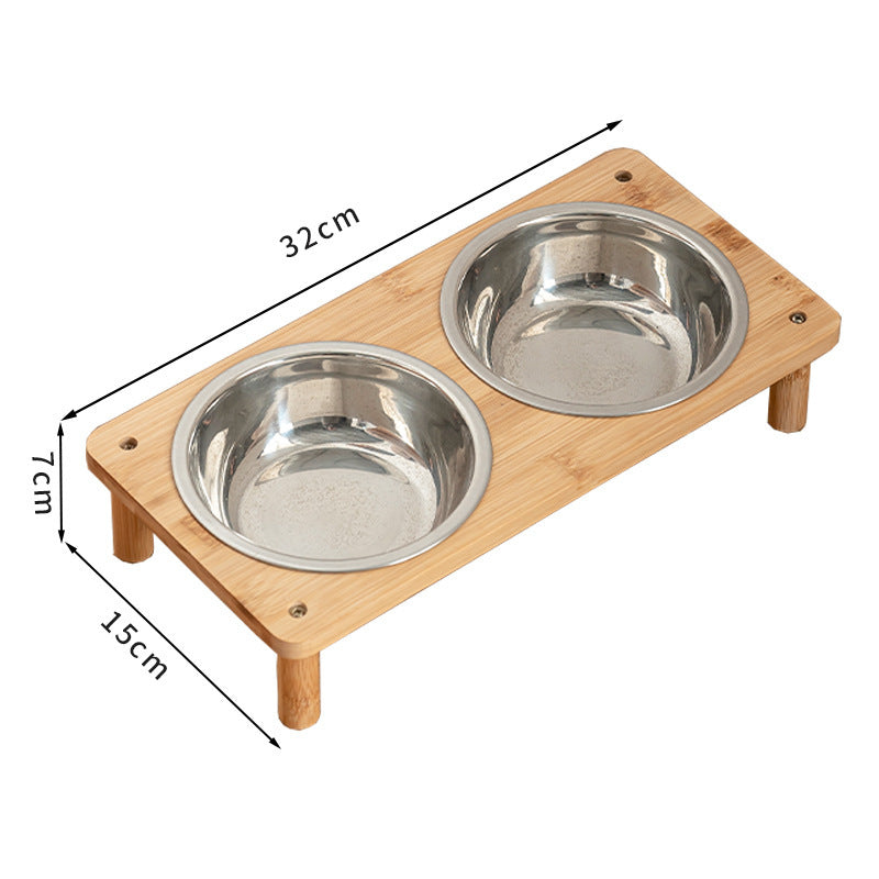 KFX-7647677 Large Stainless Steel Pet Bowls with Bamboo Base - Modern Anti-Tumble Design