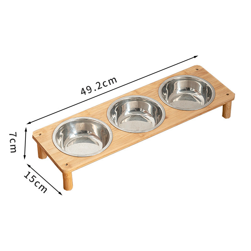 KFX-7647677 Large Stainless Steel Pet Bowls with Bamboo Base - Modern Anti-Tumble Design