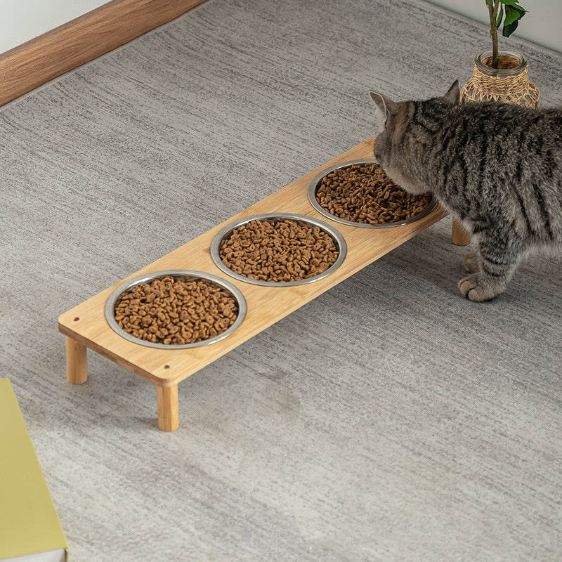 KFX-7647677 Large Stainless Steel Pet Bowls with Bamboo Base - Modern Anti-Tumble Design