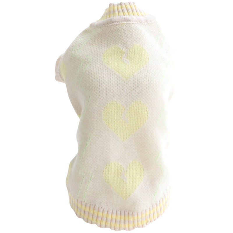 KFX-7649469 Cozy Wool Sweater for Cats and Dogs - Autumn and Winter Cardigan in Yellow and Pink