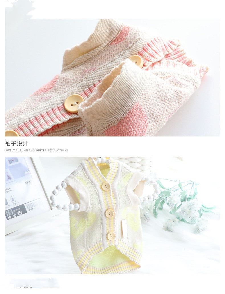 KFX-7649469 Cozy Wool Sweater for Cats and Dogs - Autumn and Winter Cardigan in Yellow and Pink