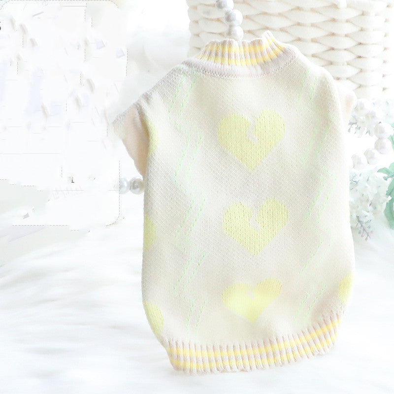 KFX-7649469 Cozy Wool Sweater for Cats and Dogs - Autumn and Winter Cardigan in Yellow and Pink