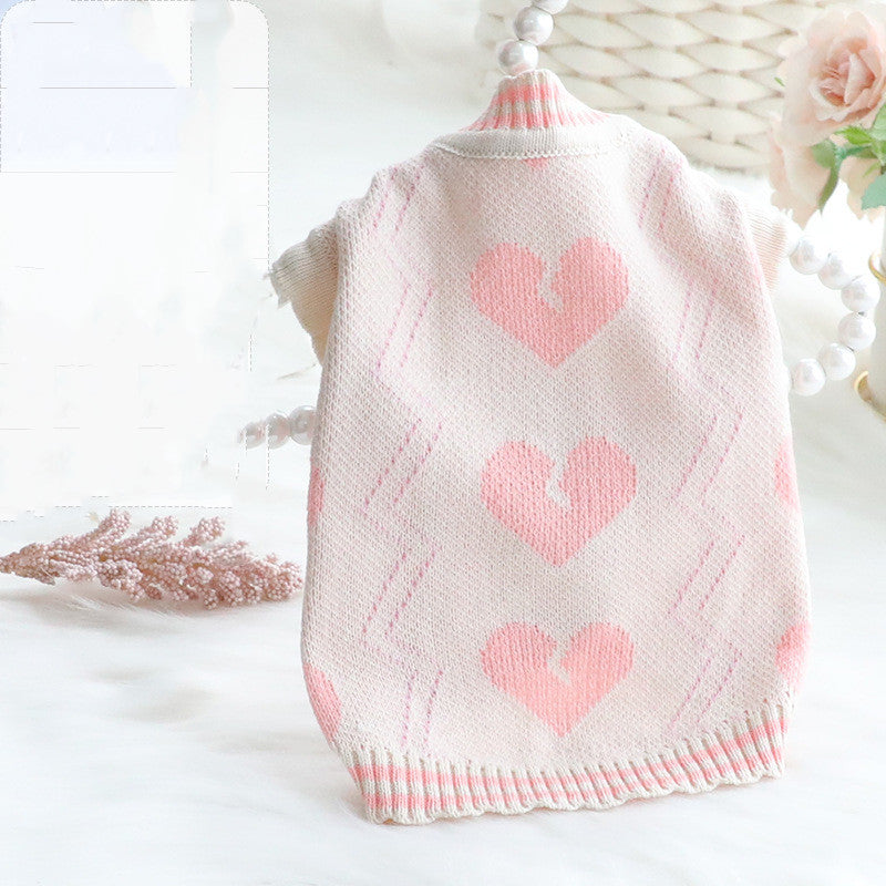 KFX-7649469 Cozy Wool Sweater for Cats and Dogs - Autumn and Winter Cardigan in Yellow and Pink