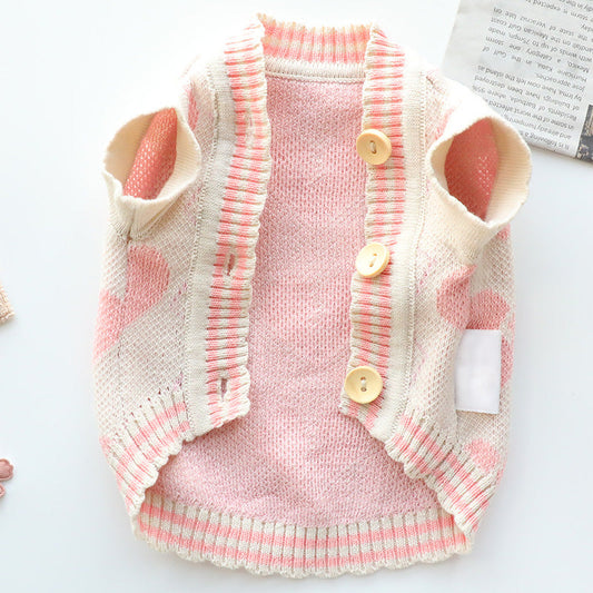 KFX-7649469 Cozy Wool Sweater for Cats and Dogs - Autumn and Winter Cardigan in Yellow and Pink