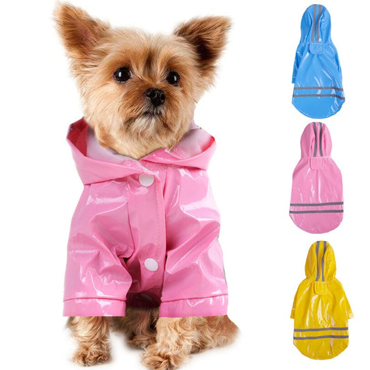 KFX-7649853 Hooded Waterproof PU Dog Raincoat with Reflective Stripes - Available in Multiple Colors and Sizes