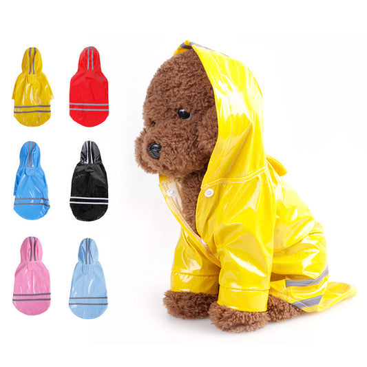 KFX-7649853 Hooded Waterproof PU Dog Raincoat with Reflective Stripes - Available in Multiple Colors and Sizes