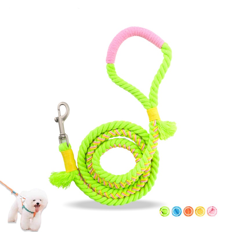 KFX-7651261 Handmade Cotton Rope Dog Traction Rope - Durable, Colorful, 1.0cm Diameter, 120cm Length