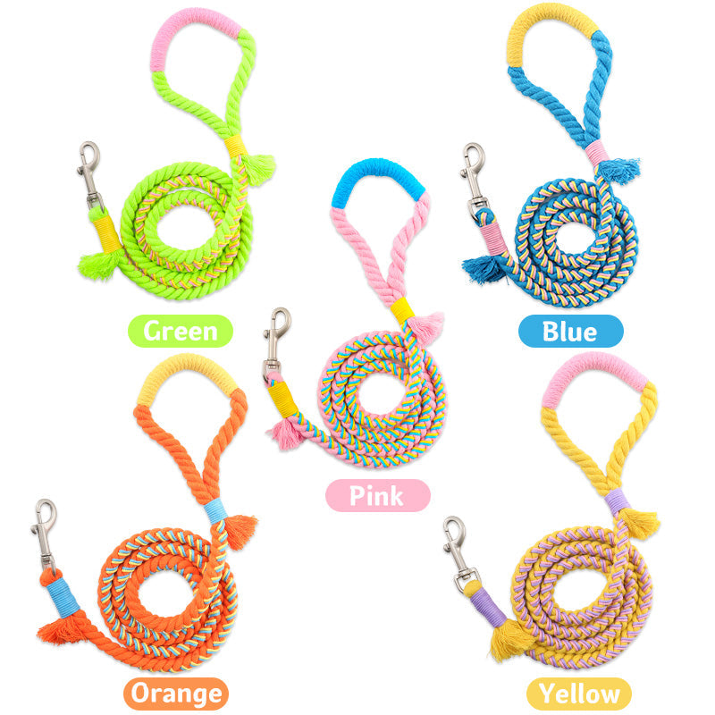 KFX-7651261 Handmade Cotton Rope Dog Traction Rope - Durable, Colorful, 1.0cm Diameter, 120cm Length