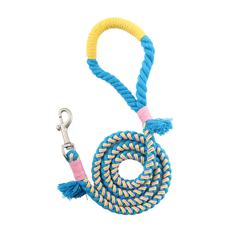 KFX-7651261 Handmade Cotton Rope Dog Traction Rope - Durable, Colorful, 1.0cm Diameter, 120cm Length