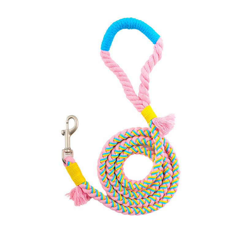 KFX-7651261 Handmade Cotton Rope Dog Traction Rope - Durable, Colorful, 1.0cm Diameter, 120cm Length