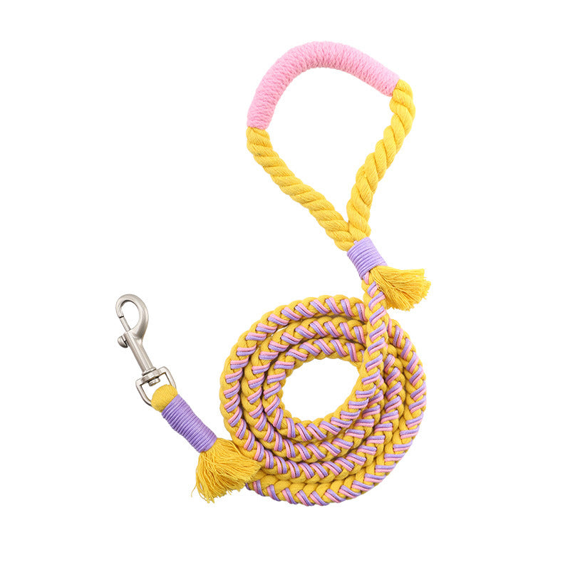 KFX-7651261 Handmade Cotton Rope Dog Traction Rope - Durable, Colorful, 1.0cm Diameter, 120cm Length
