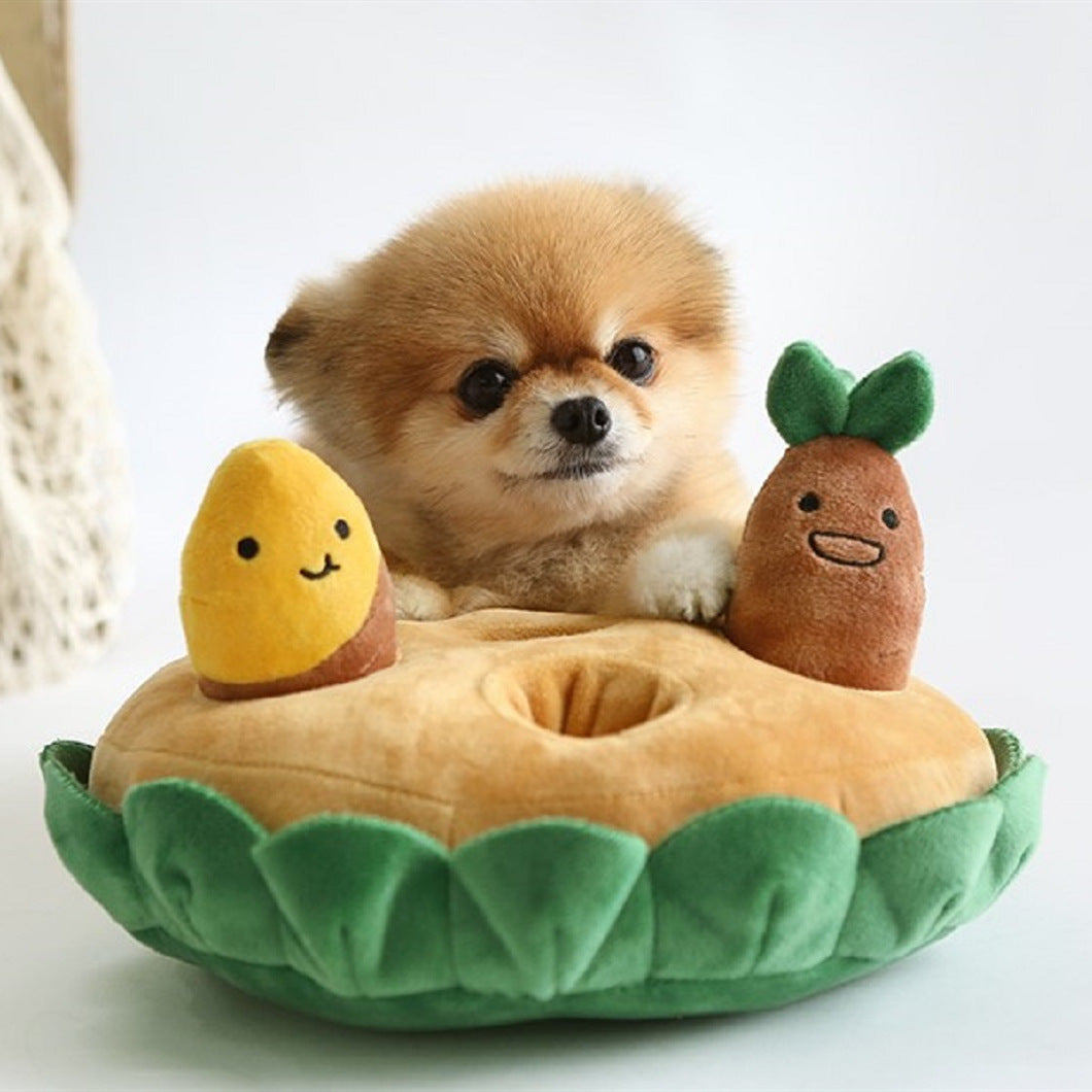 KFX-7652285 Sweet Potato Pull Toy Set for Dogs - Includes Soil Base, Peeled & Green Sweet Potatoes