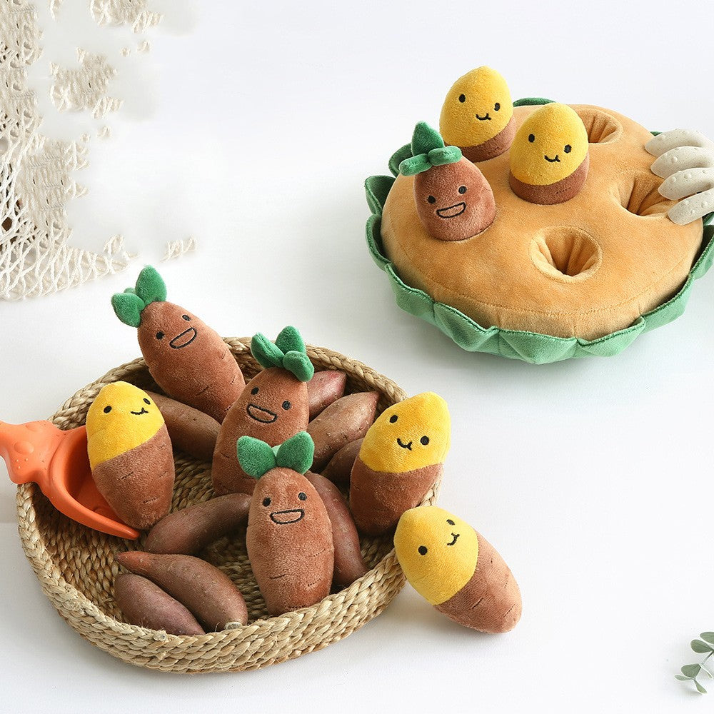 KFX-7652285 Sweet Potato Pull Toy Set for Dogs - Includes Soil Base, Peeled & Green Sweet Potatoes