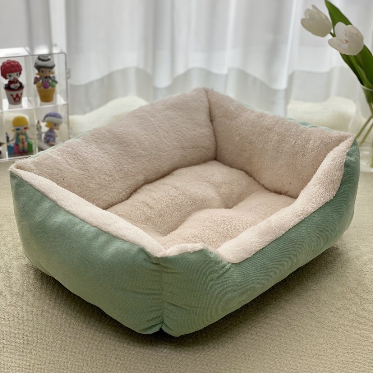 KFX-7653309 Cozy Flannel Winter Warm Pet Square Cat Nest - Multiple Sizes Available