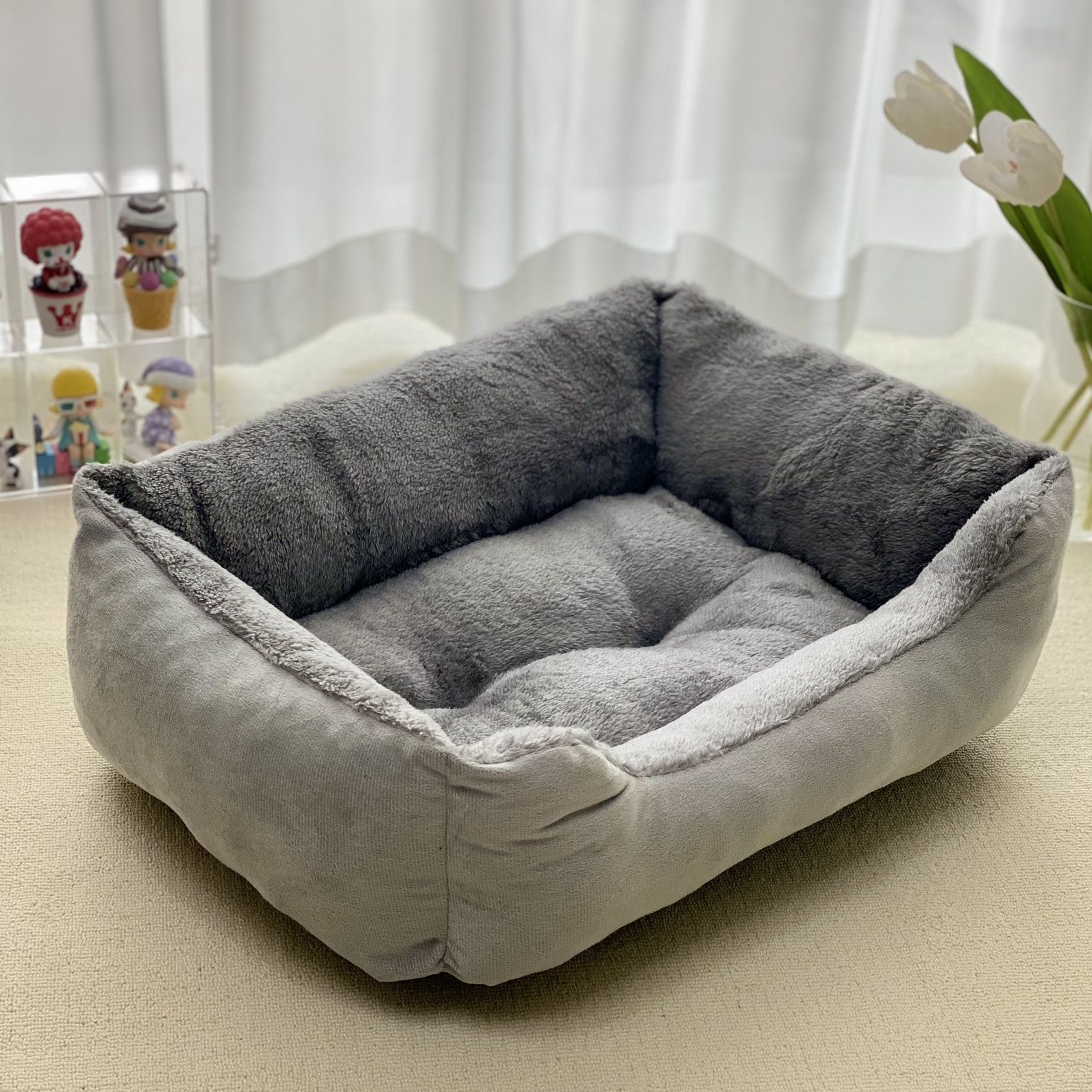 KFX-7653309 Cozy Flannel Winter Warm Pet Square Cat Nest - Multiple Sizes Available