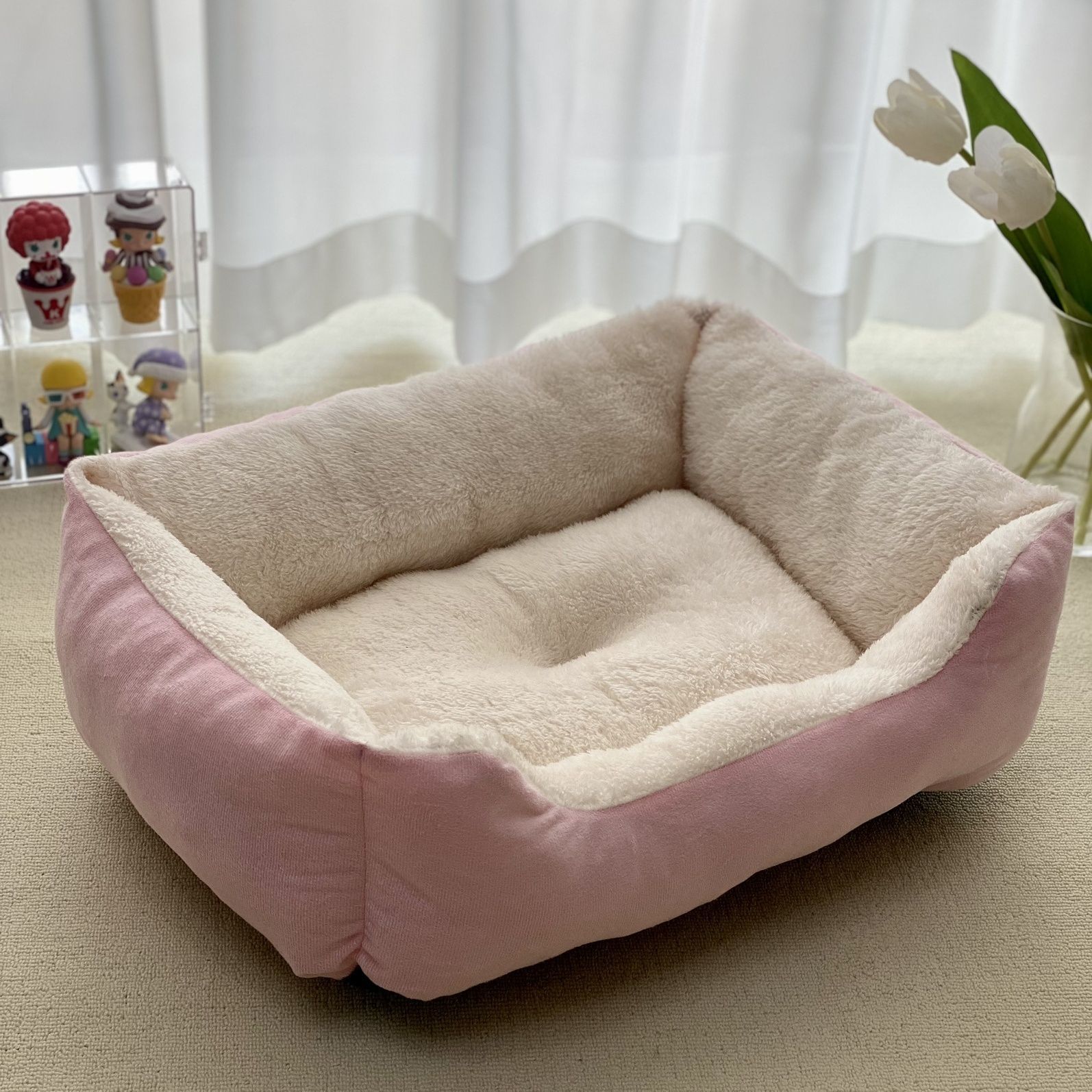 KFX-7653309 Cozy Flannel Winter Warm Pet Square Cat Nest - Multiple Sizes Available