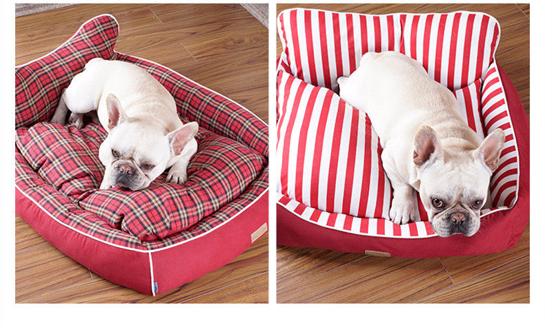 KFX-7655485 Dog House Bed for Small to Medium Dogs - Removable & Washable, Cotton-Linen Blend, Blue Stripes