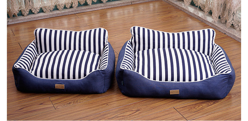 KFX-7655485 Dog House Bed for Small to Medium Dogs - Removable & Washable, Cotton-Linen Blend, Blue Stripes