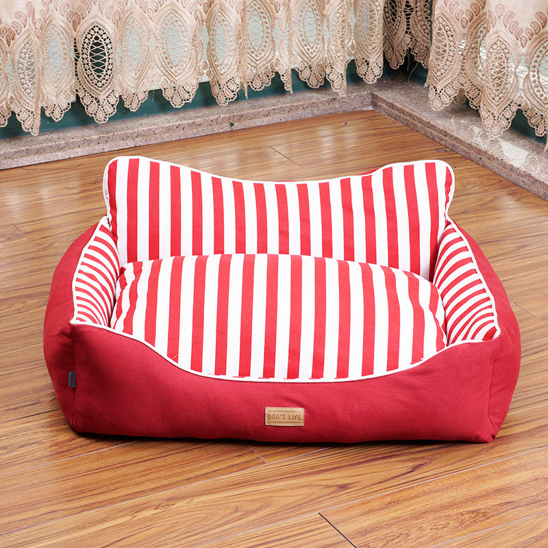 KFX-7655485 Dog House Bed for Small to Medium Dogs - Removable & Washable, Cotton-Linen Blend, Blue Stripes