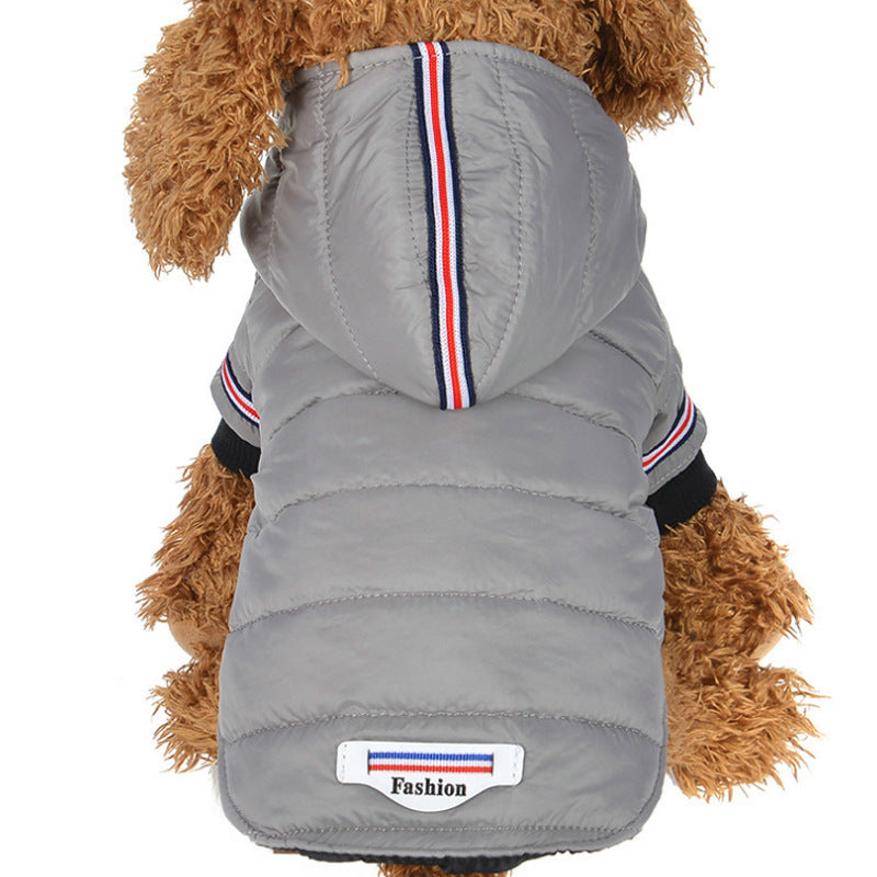 KFX-7655613 Cozy Cotton Jacket for Small Dogs - Autumn & Winter Wear in Red and Gray