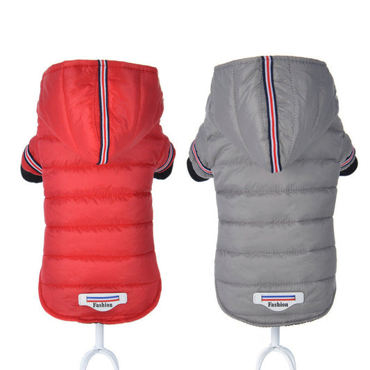 KFX-7655613 Cozy Cotton Jacket for Small Dogs - Autumn & Winter Wear in Red and Gray