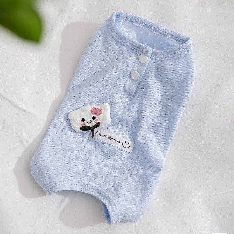 KFX-7655997 Adorable Breathable Mesh Cartoon Cat Pet Shirt for Small and Medium Dogs