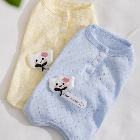 KFX-7655997 Adorable Breathable Mesh Cartoon Cat Pet Shirt for Small and Medium Dogs