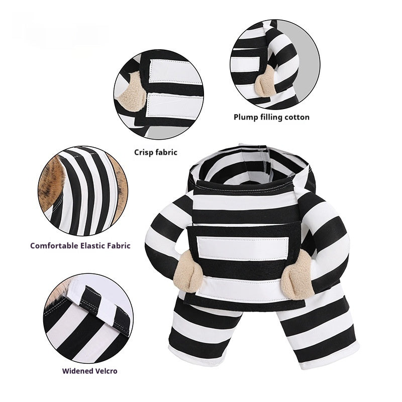 KFX-7656893 Striped Black and White Dog Halloween Costume for Pets in Various Sizes