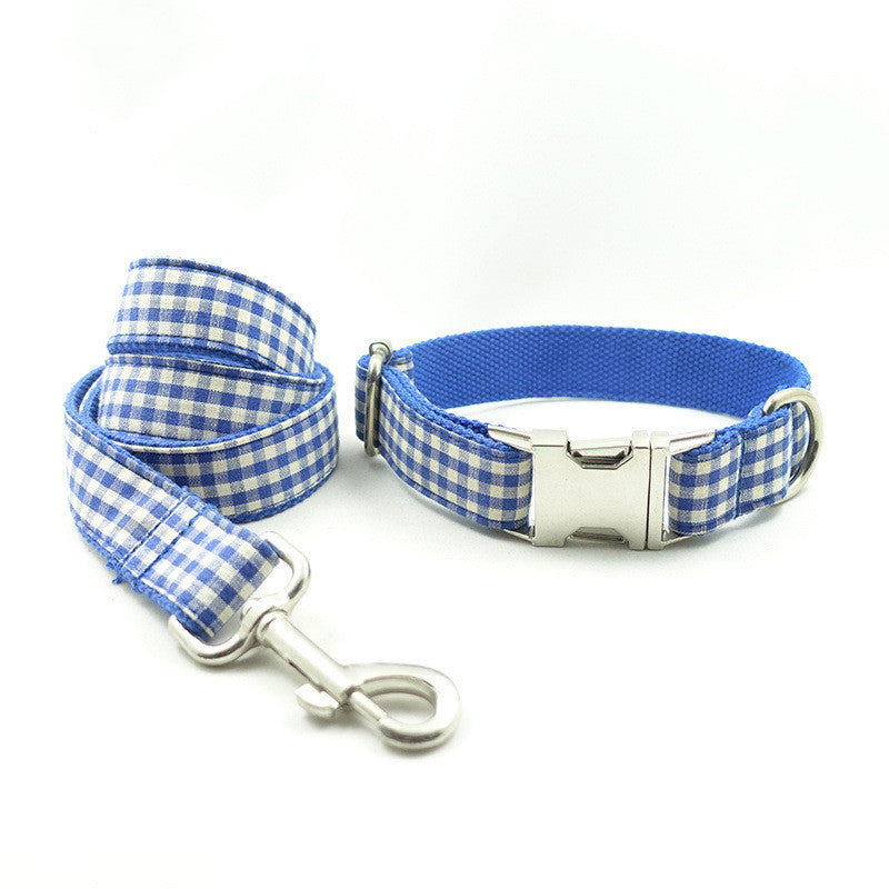 KFX-7657021 Blue Checked Expandable Polyester Pet Leash - Available in Multiple Sizes (XS to XL)