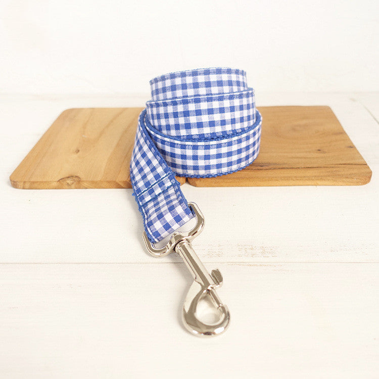 KFX-7657021 Blue Checked Expandable Polyester Pet Leash - Available in Multiple Sizes (XS to XL)