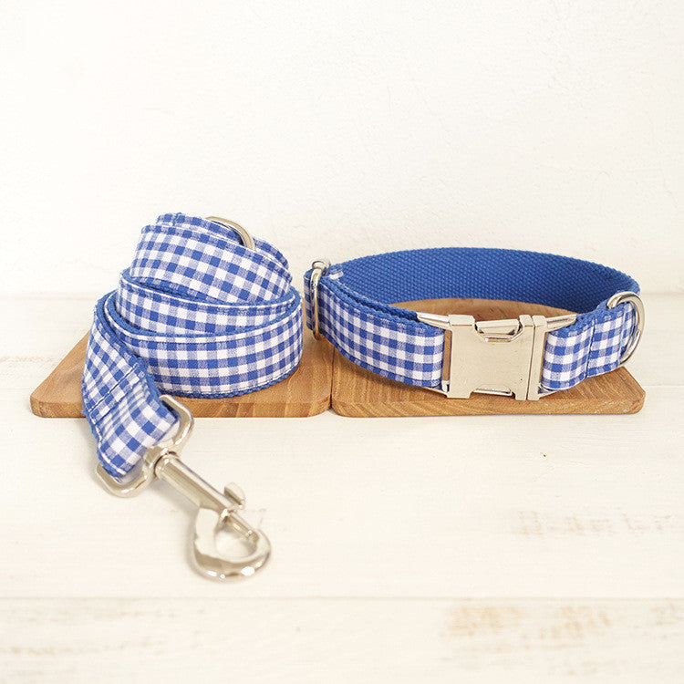 KFX-7657021 Blue Checked Expandable Polyester Pet Leash - Available in Multiple Sizes (XS to XL)