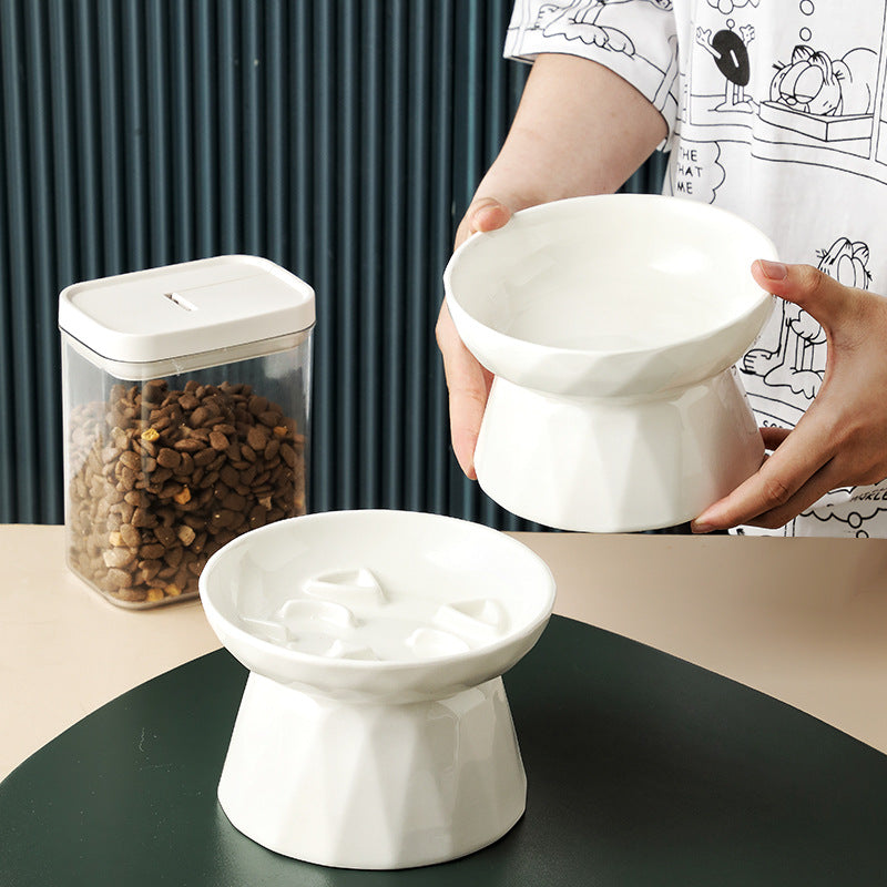 KFX-7657405 Ceramic Tall Slow Feed Cat Bowl for Spine Protection
