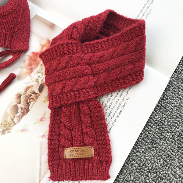 KFX-7657789 Cozy Wool Dog Hat Scarf Set for Autumn and Winter in Red and Navy Blue