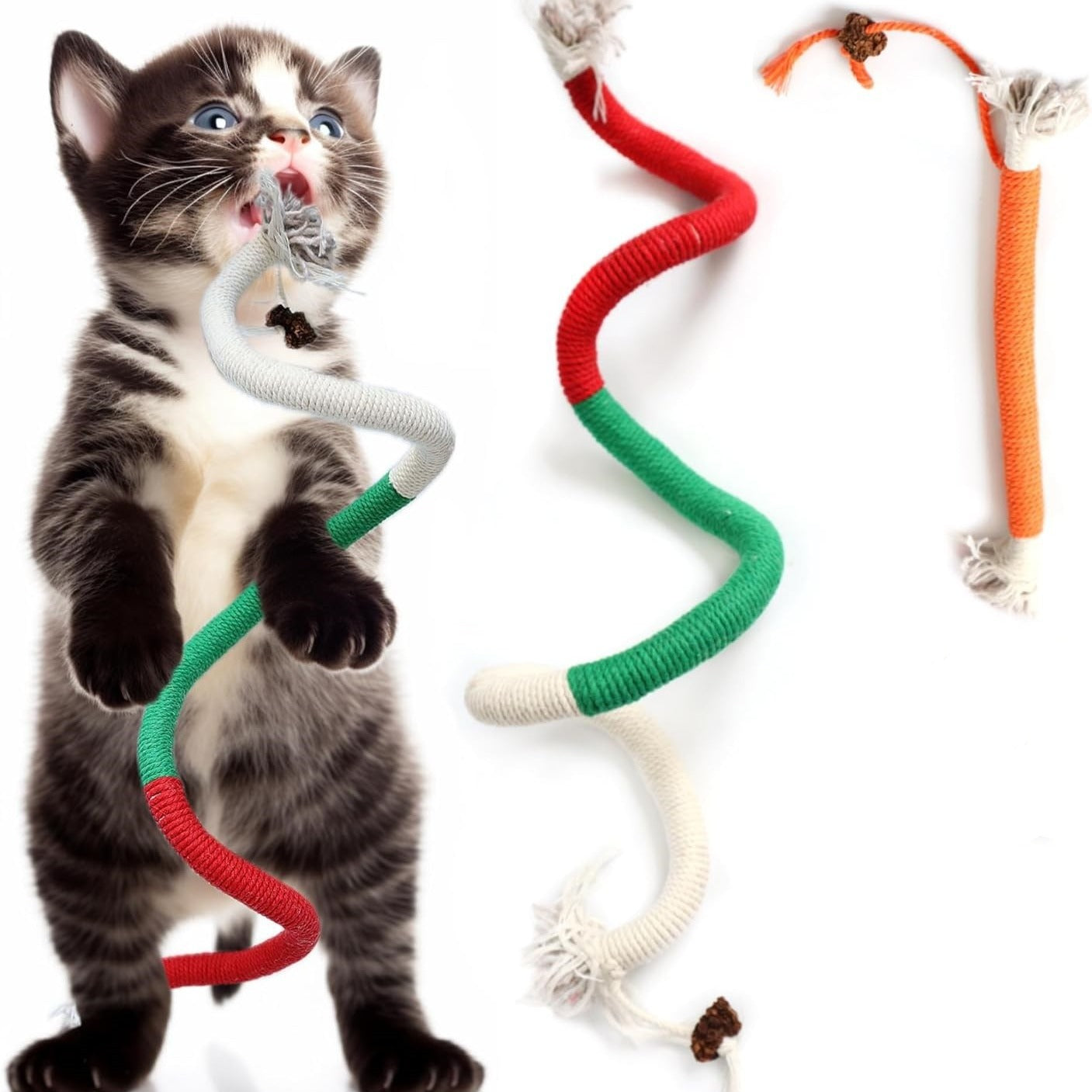 KFX-7658045 Bite-Resistant Catnip Teaser Toy Set – 3 Pieces of Colorful Cotton Rope for Cats
