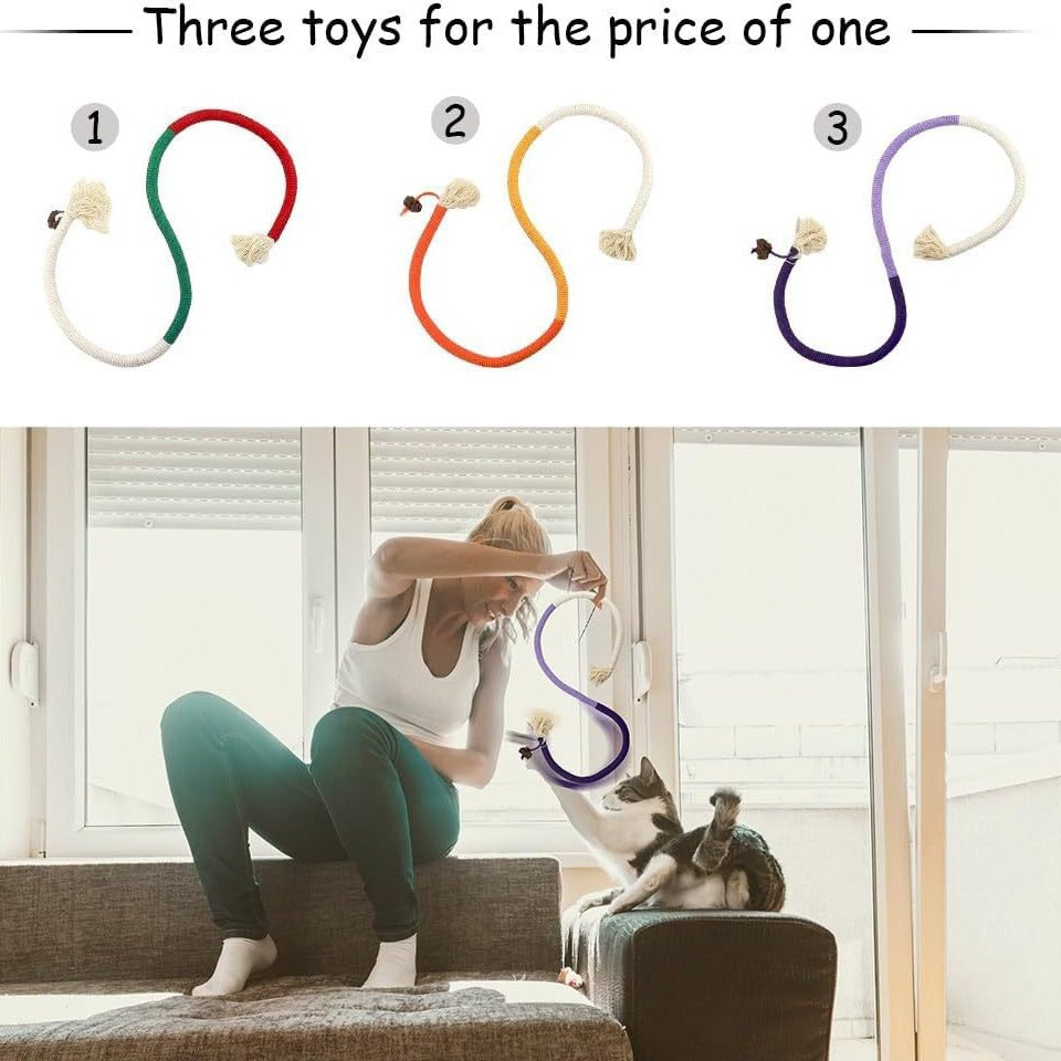 KFX-7658045 Bite-Resistant Catnip Teaser Toy Set – 3 Pieces of Colorful Cotton Rope for Cats