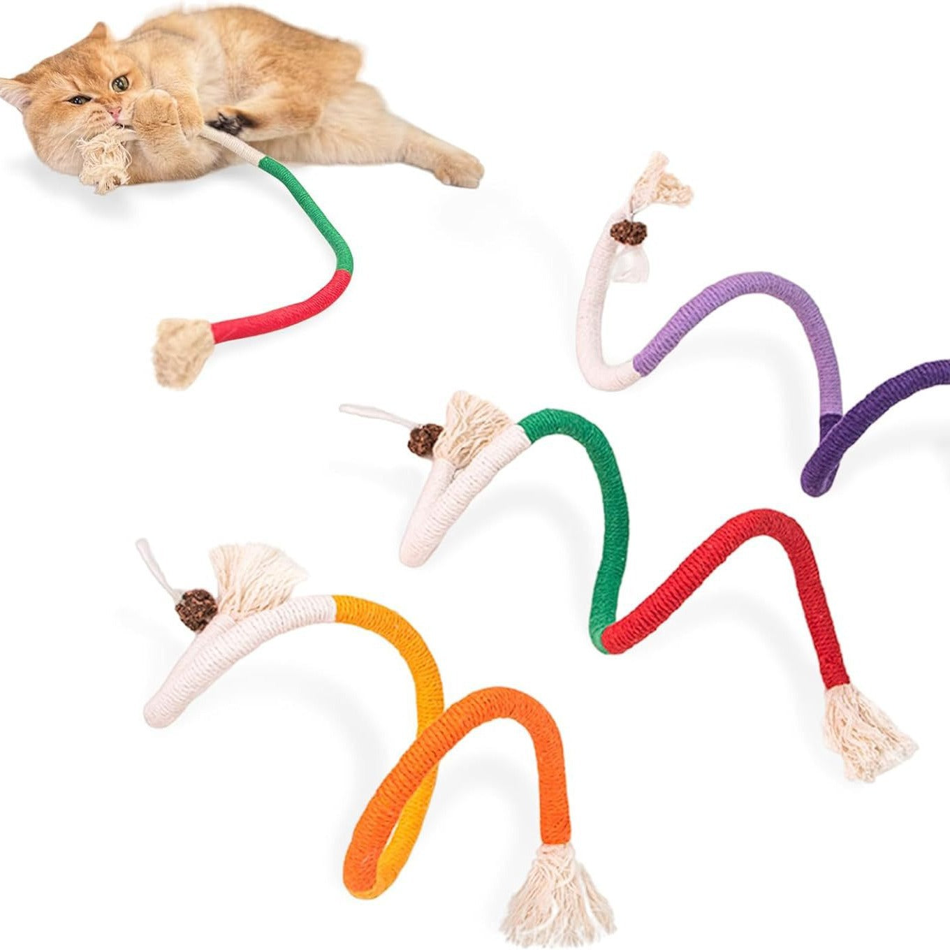 KFX-7658045 Bite-Resistant Catnip Teaser Toy Set – 3 Pieces of Colorful Cotton Rope for Cats
