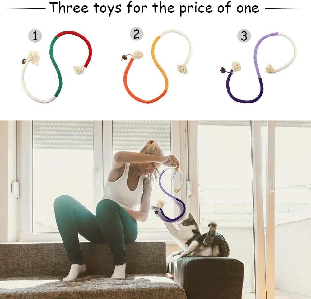 KFX-7658045 Bite-Resistant Catnip Teaser Toy Set – 3 Pieces of Colorful Cotton Rope for Cats