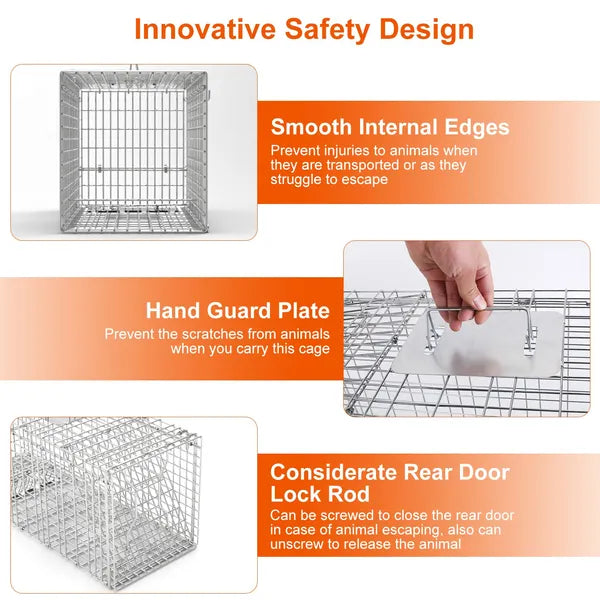 KFX-7660861 Humane Live Animal Trap for Catching Cats, Raccoons, and Small Rodents - Collapsible Galvanized Wire Trap