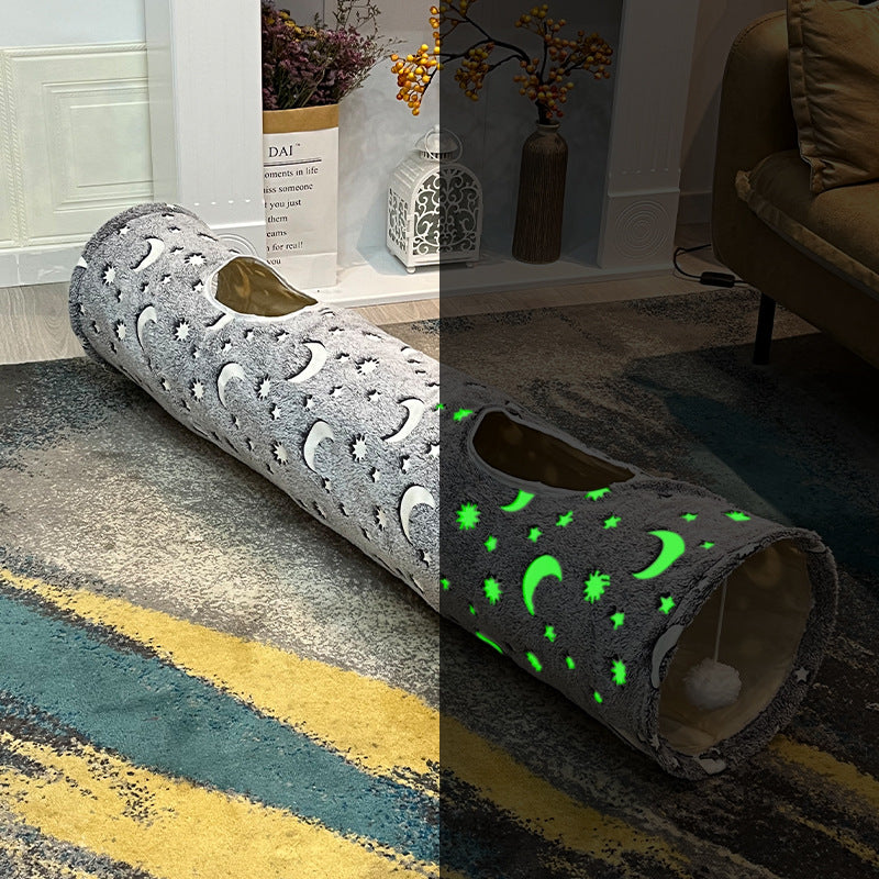 KFX-7662269 Glow In The Dark Rolling Dragon Cat Tunnel - Flannel, 120x25cm, Patterns: Love, Stars, Lines, Moon
