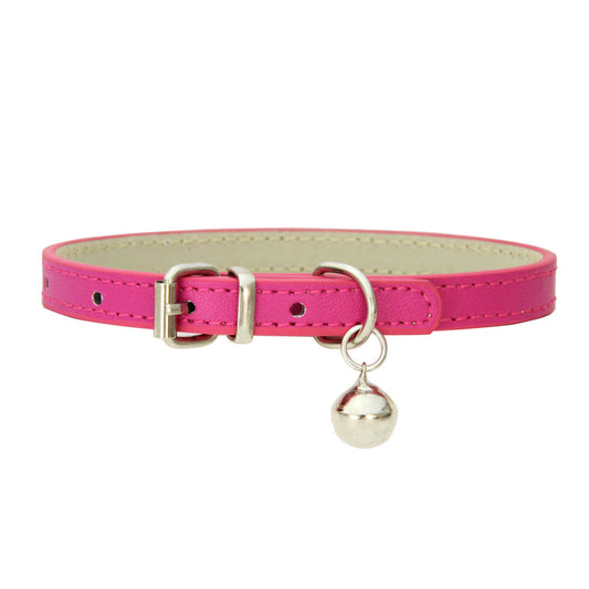 KFX-7664957 Japanese Style PU Leather Dog Collar with Bell - Multiple Colors and Sizes Available
