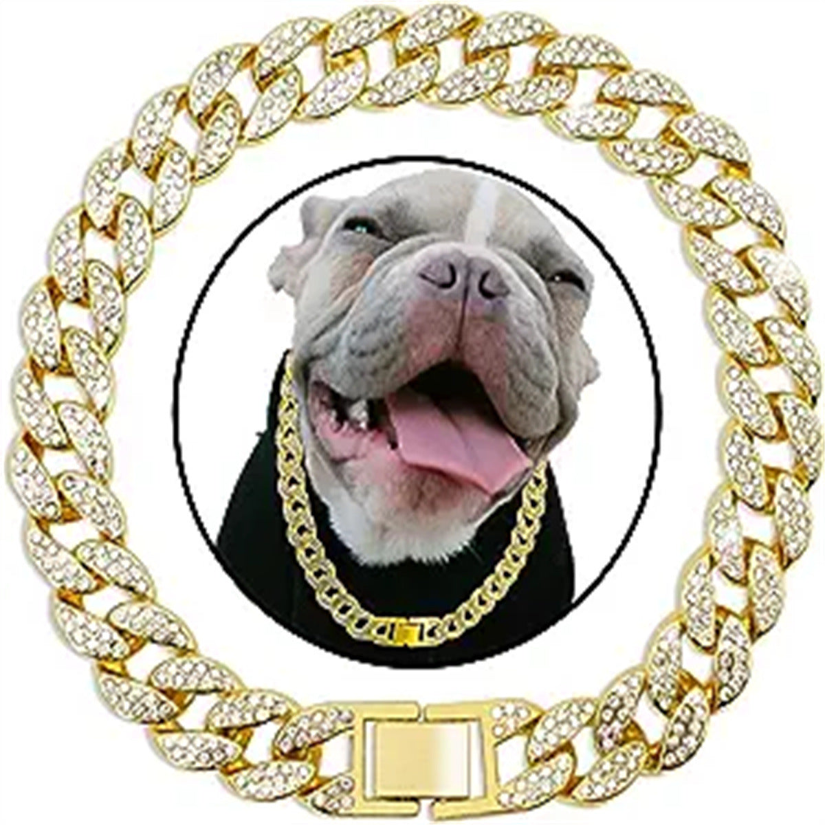 KFX-7665597 Cuban Link Chain Dog Collar Necklace with Diamond Detailing - Available in Gold and Silver