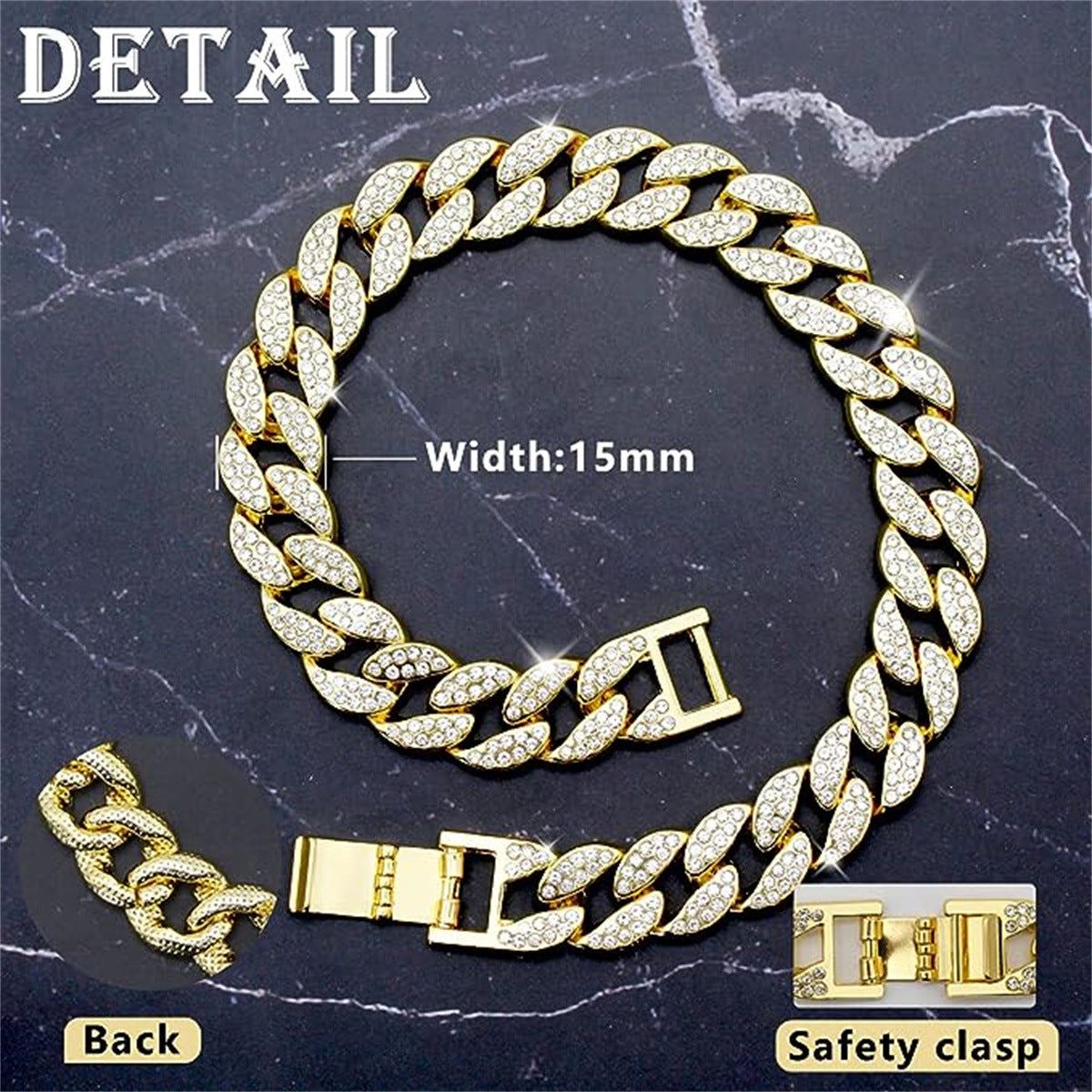KFX-7665597 Cuban Link Chain Dog Collar Necklace with Diamond Detailing - Available in Gold and Silver