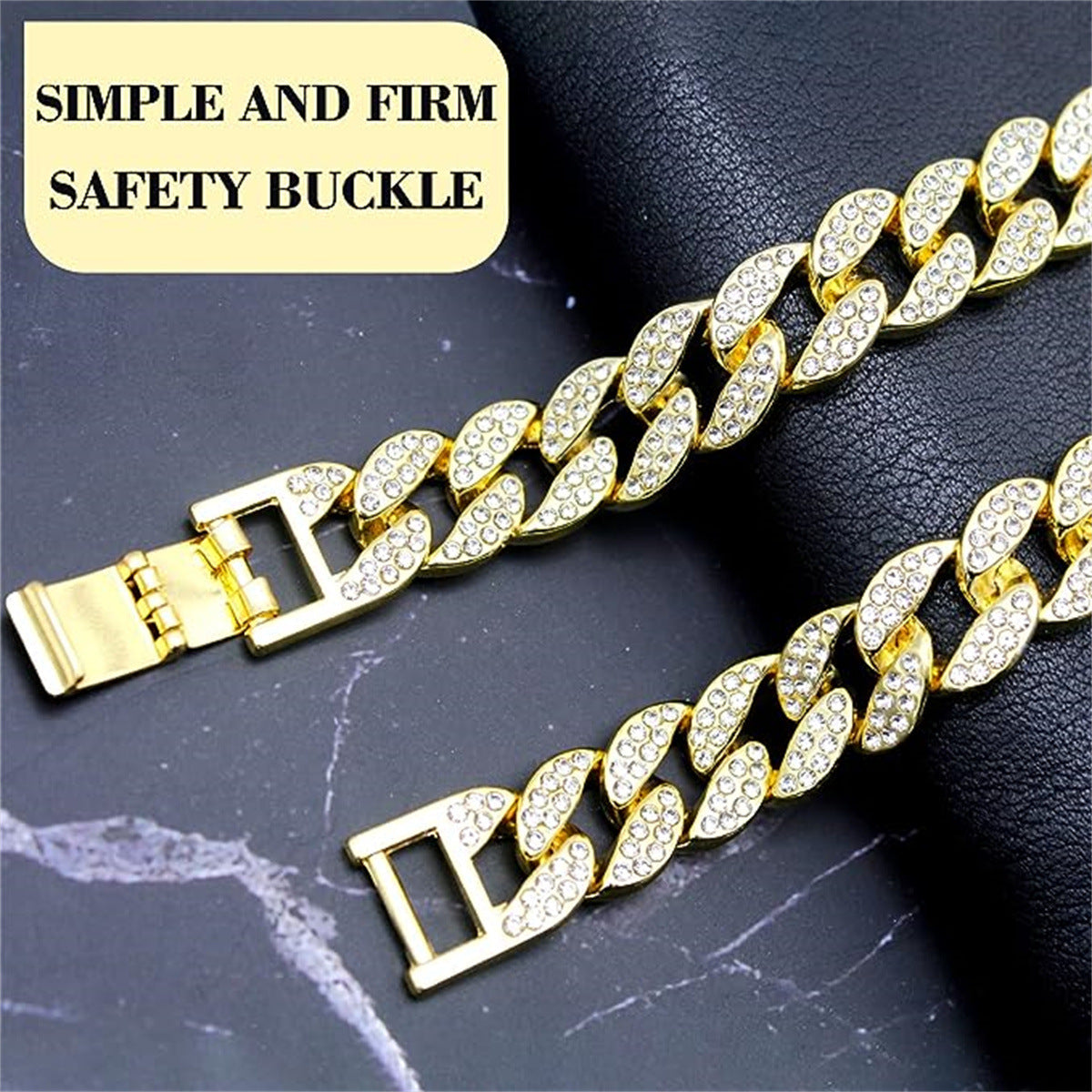 KFX-7665597 Cuban Link Chain Dog Collar Necklace with Diamond Detailing - Available in Gold and Silver