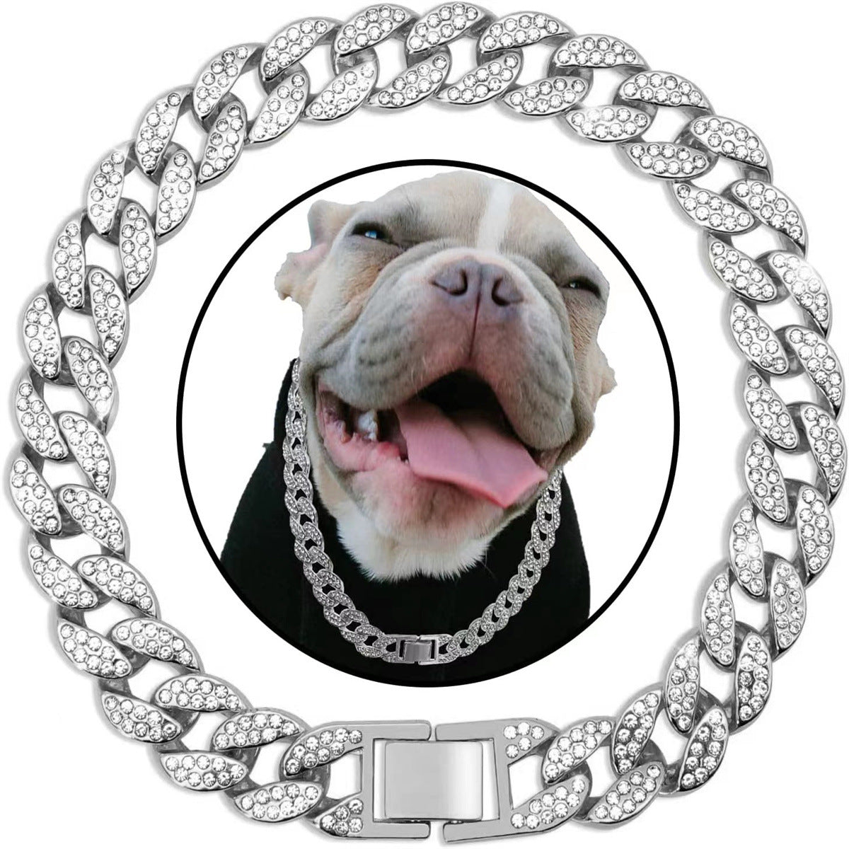 KFX-7665597 Cuban Link Chain Dog Collar Necklace with Diamond Detailing - Available in Gold and Silver