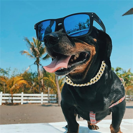 KFX-7665597 Cuban Link Chain Dog Collar Necklace with Diamond Detailing - Available in Gold and Silver