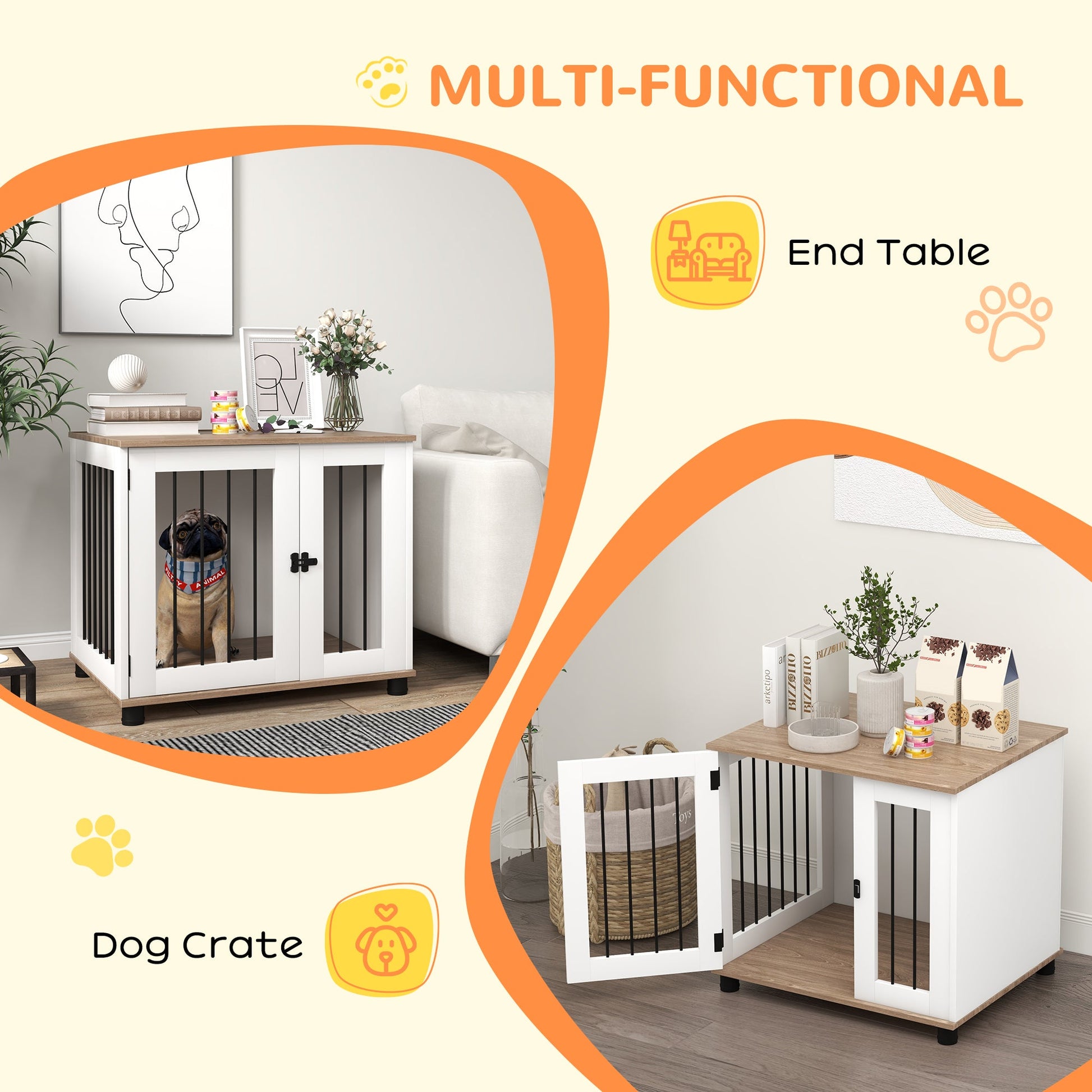 KFX-7666621 Dog Kennel Furniture Side Table with Lockable Door for Small to Medium Pets