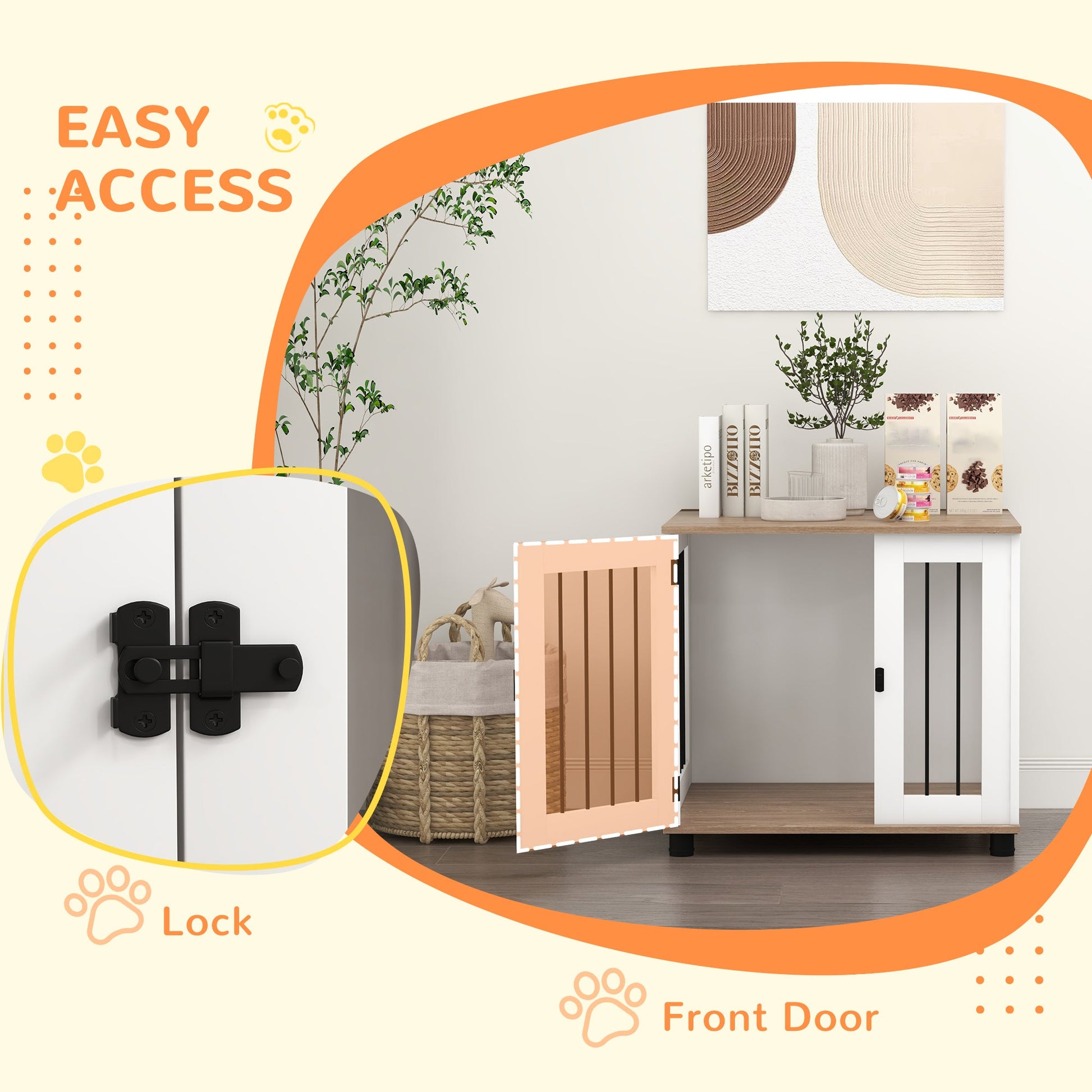KFX-7666621 Dog Kennel Furniture Side Table with Lockable Door for Small to Medium Pets