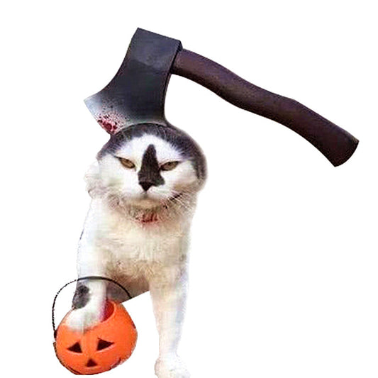 KFX-7667773 Pet Halloween Headdress Hat with Fun Props - Axe, Scissors, Saw, Syringe, Hammer, Wrench, Wine Bottle, Pliers, Sizes S & M
