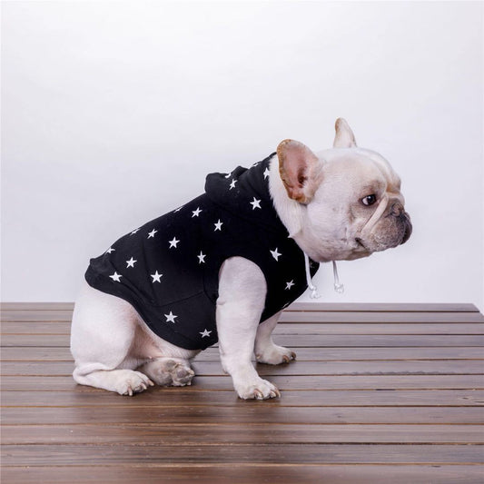 KFX-7668029 Cozy Printed Hooded Sweater for Small and Medium-sized Dogs in Black and White