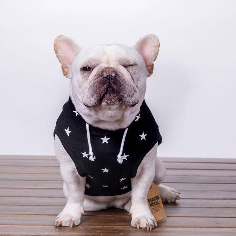KFX-7668029 Cozy Printed Hooded Sweater for Small and Medium-sized Dogs in Black and White